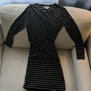 BR long-sleeved black n white striped dress
